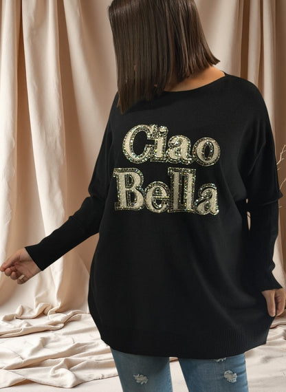 CIAO BELLA - PULL NOIR EN MAILLE JUSQU'A LA TAILLE 52/54
