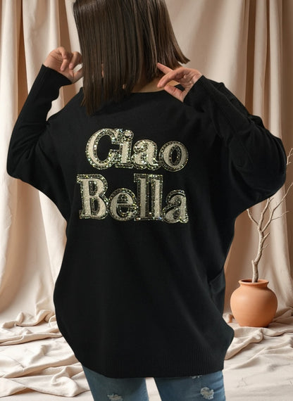 CIAO BELLA - PULL NOIR EN MAILLE JUSQU'A LA TAILLE 52/54