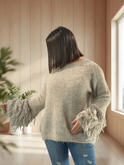 PAULA - PULL OVERSIZE BEIGE JUSQU'A LA TAILLE 52