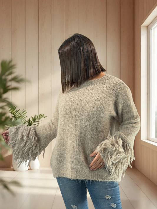 PAULA - PULL OVERSIZE BEIGE JUSQU'A LA TAILLE 52