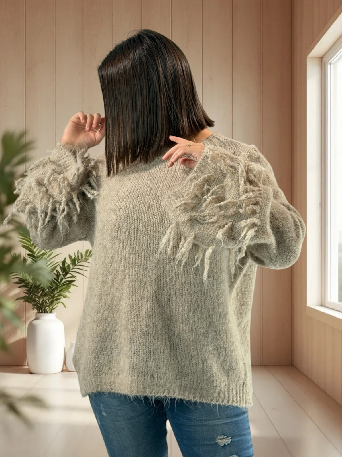 PAULA - PULL OVERSIZE BEIGE JUSQU'A LA TAILLE 52
