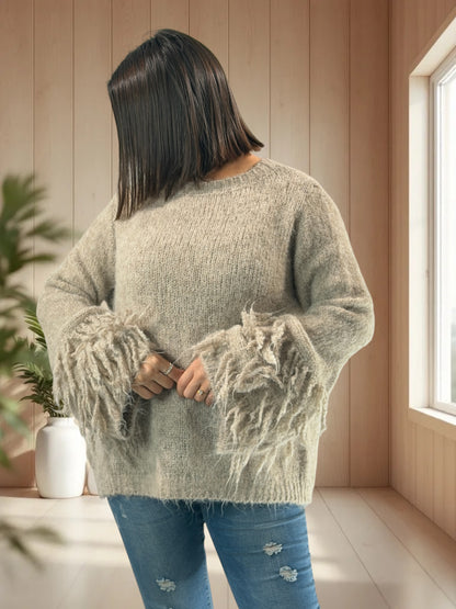PAULA - PULL OVERSIZE BEIGE JUSQU'A LA TAILLE 52