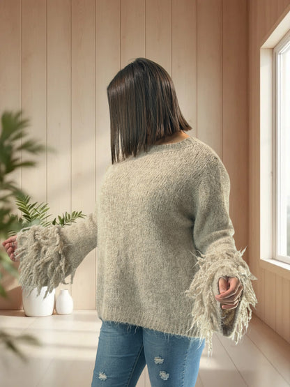 PAULA - PULL OVERSIZE BEIGE JUSQU'A LA TAILLE 52