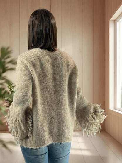 PAULA - PULL OVERSIZE BEIGE JUSQU'A LA TAILLE 52