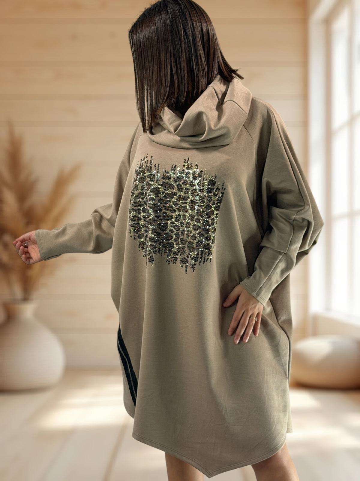 MARICK - ROBE OVERSIZE BEIGE GRAND COL JUSQU'A LA TAILLE 54/56
