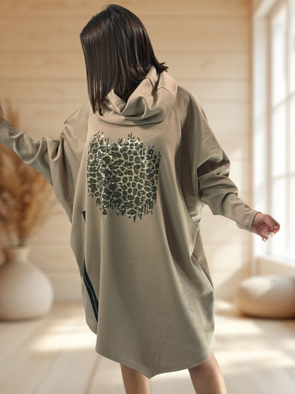MARICK - ROBE OVERSIZE BEIGE GRAND COL JUSQU'A LA TAILLE 54/56