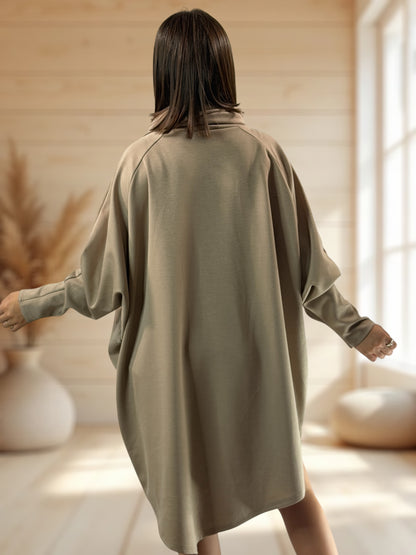 MARICK - ROBE OVERSIZE BEIGE GRAND COL JUSQU'A LA TAILLE 54/56