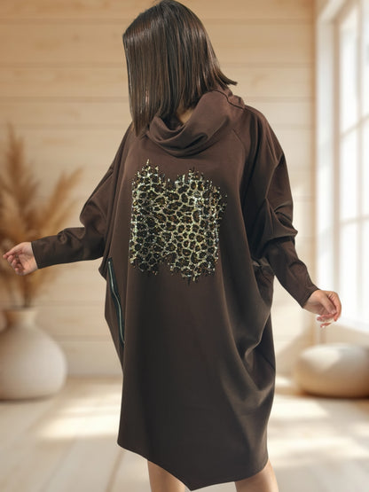MARICK - ROBE OVERSIZE MARRON GRAND COL JUSQU'A LA TAILLE 54/56