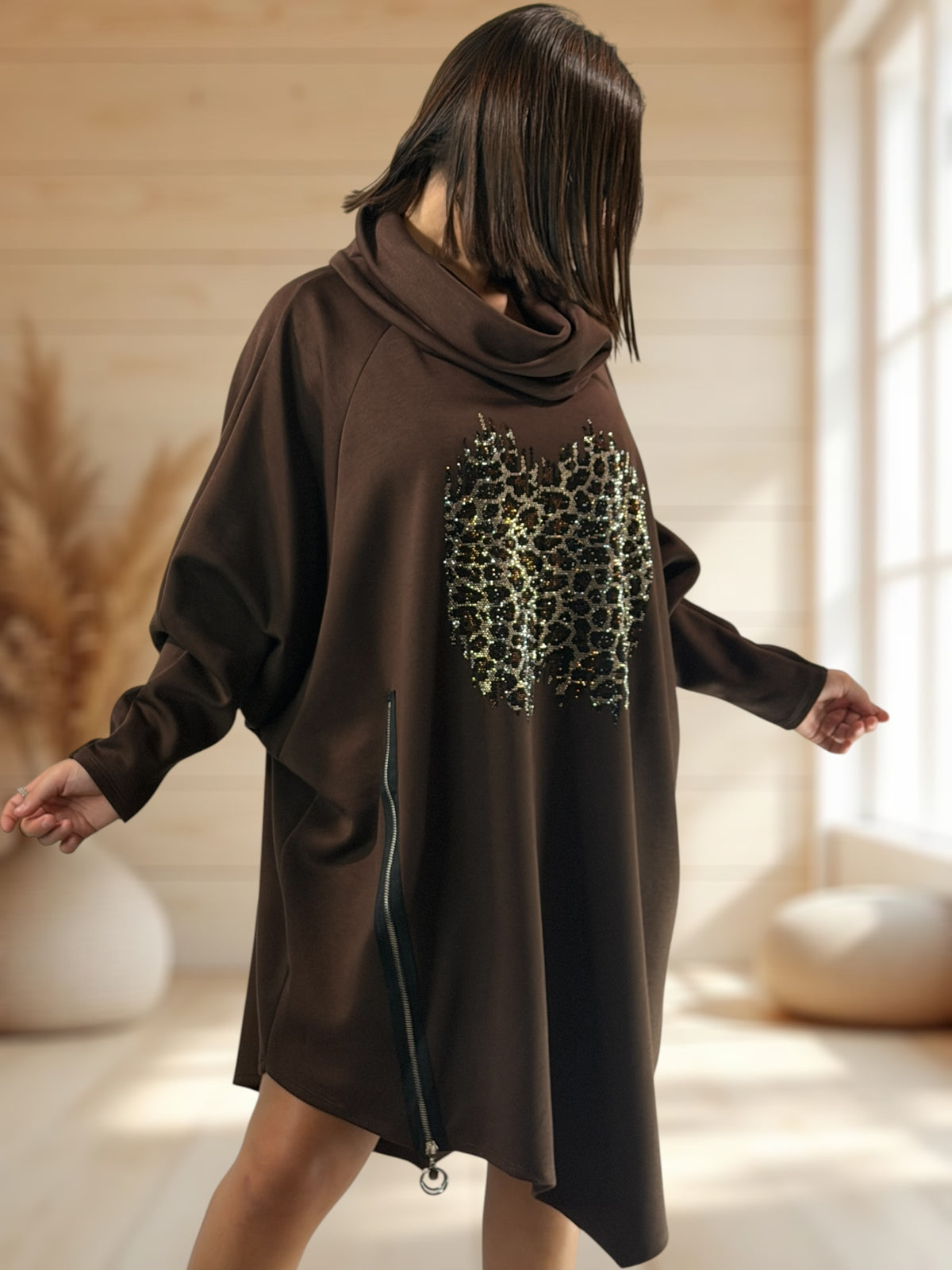 MARICK - ROBE OVERSIZE MARRON GRAND COL JUSQU'A LA TAILLE 54/56