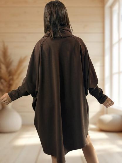 MARICK - ROBE OVERSIZE MARRON GRAND COL JUSQU'A LA TAILLE 54/56