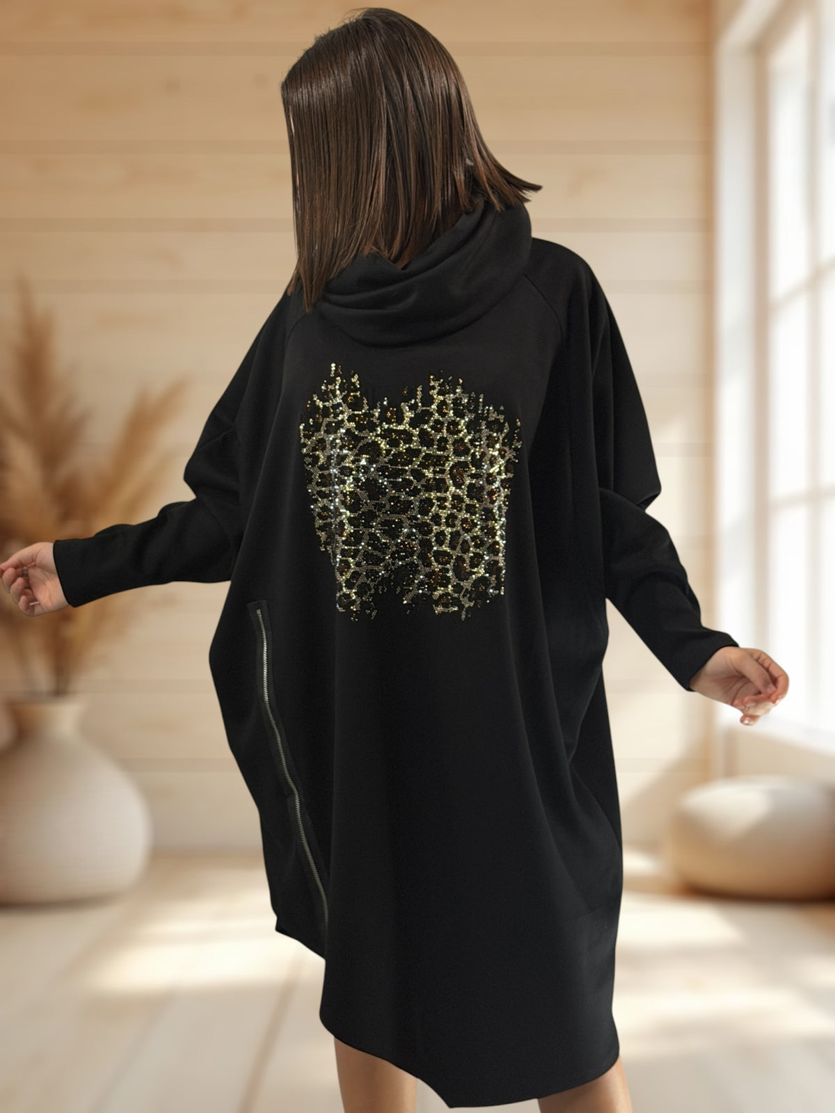 MARICK - ROBE OVERSIZE NOIRE GRAND COL JUSQU'A LA TAILLE 54/56