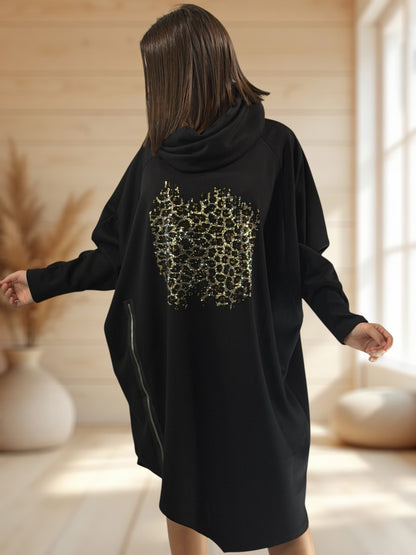MARICK - ROBE OVERSIZE NOIRE GRAND COL JUSQU'A LA TAILLE 54/56