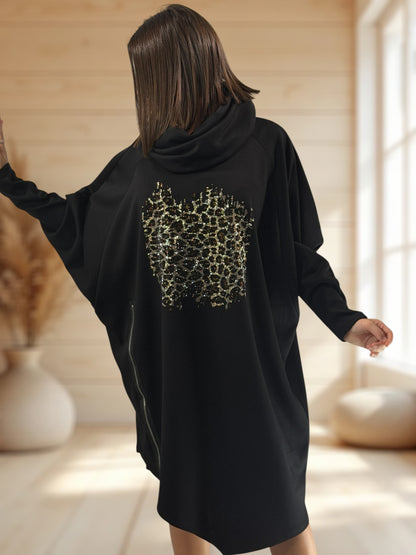 MARICK - ROBE OVERSIZE NOIRE GRAND COL JUSQU'A LA TAILLE 54/56