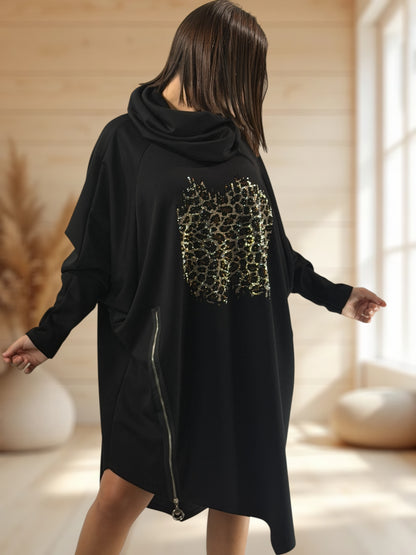 MARICK - ROBE OVERSIZE NOIRE GRAND COL JUSQU'A LA TAILLE 54/56