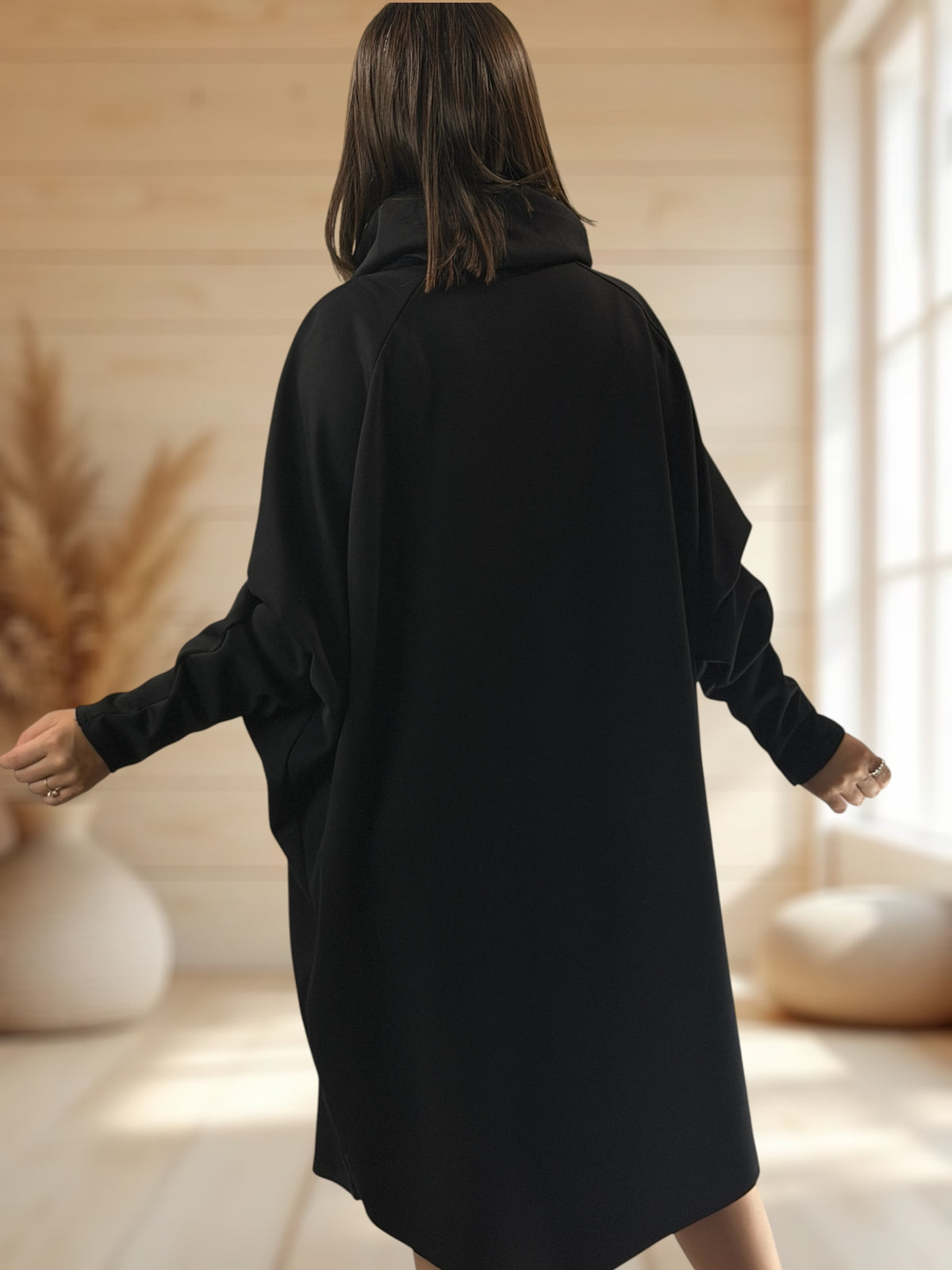 MARICK - ROBE OVERSIZE NOIRE GRAND COL JUSQU'A LA TAILLE 54/56