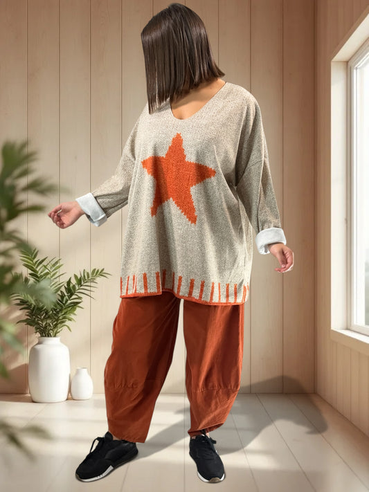 BABETH - TUNIQUE BEIGE AVEC ETOILE JUSQU'A LA TAILLE 54