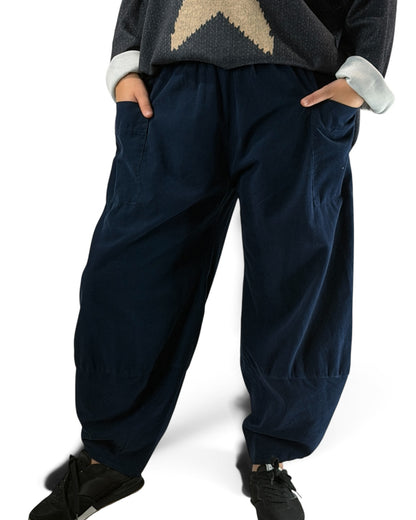 BASTIEN - PANTALON EN VELOURS MILLERAIE MARINE JUSQU'A LA TAILLE 52