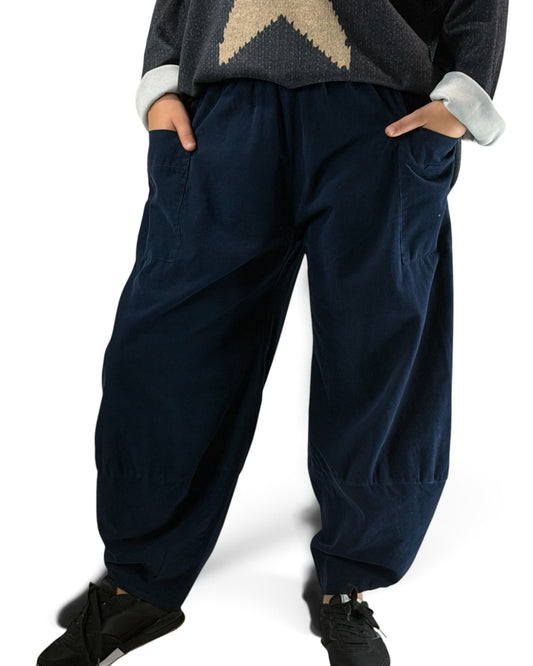 BASTIEN - PANTALON EN VELOURS MILLERAIE MARINE JUSQU'A LA TAILLE 52