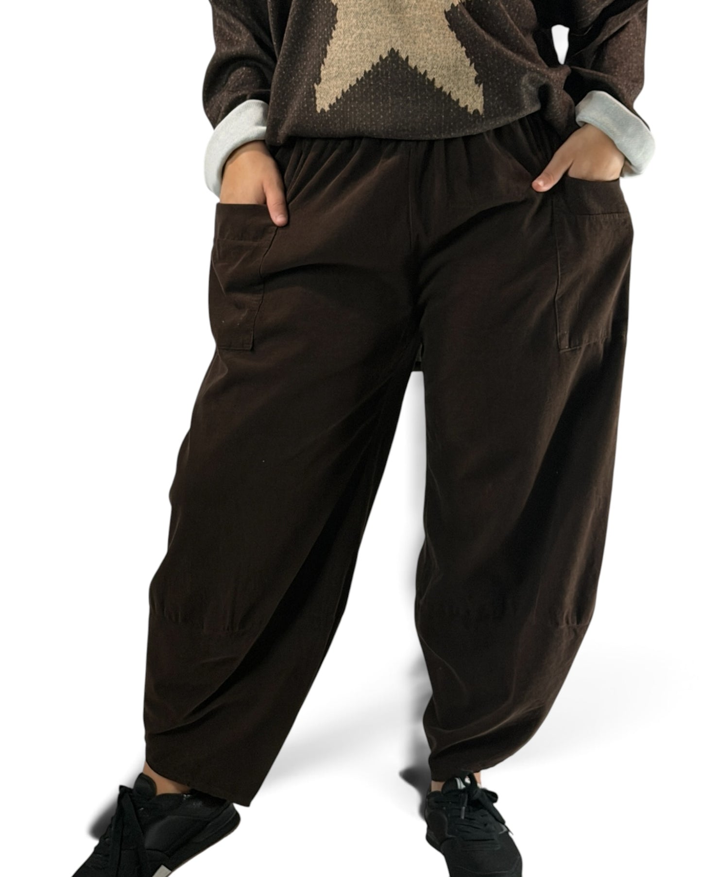 BASTIEN - PANTALON EN VELOURS MILLERAIE MARRON JUSQU'A LA TAILLE 52