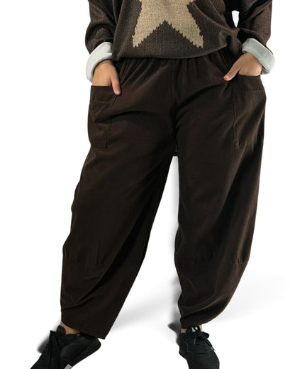 BASTIEN - PANTALON EN VELOURS MILLERAIE MARRON JUSQU'A LA TAILLE 52