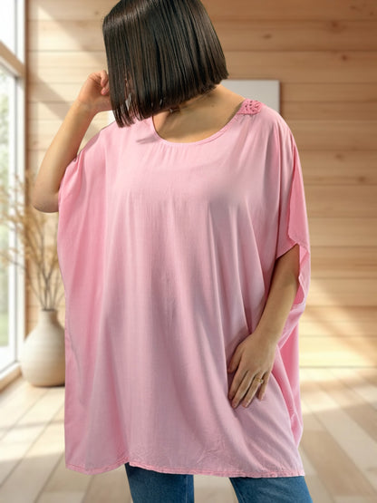 RAQUEL  - TUNIQUE OVERSIZE ROSE JUSQU'A LA TAILLE 56