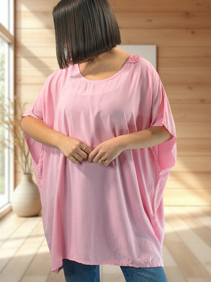 RAQUEL  - TUNIQUE OVERSIZE ROSE JUSQU'A LA TAILLE 56