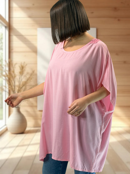 RAQUEL  - TUNIQUE OVERSIZE ROSE JUSQU'A LA TAILLE 56