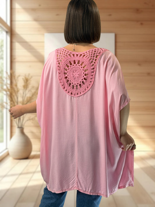 RAQUEL  - TUNIQUE OVERSIZE ROSE JUSQU'A LA TAILLE 56