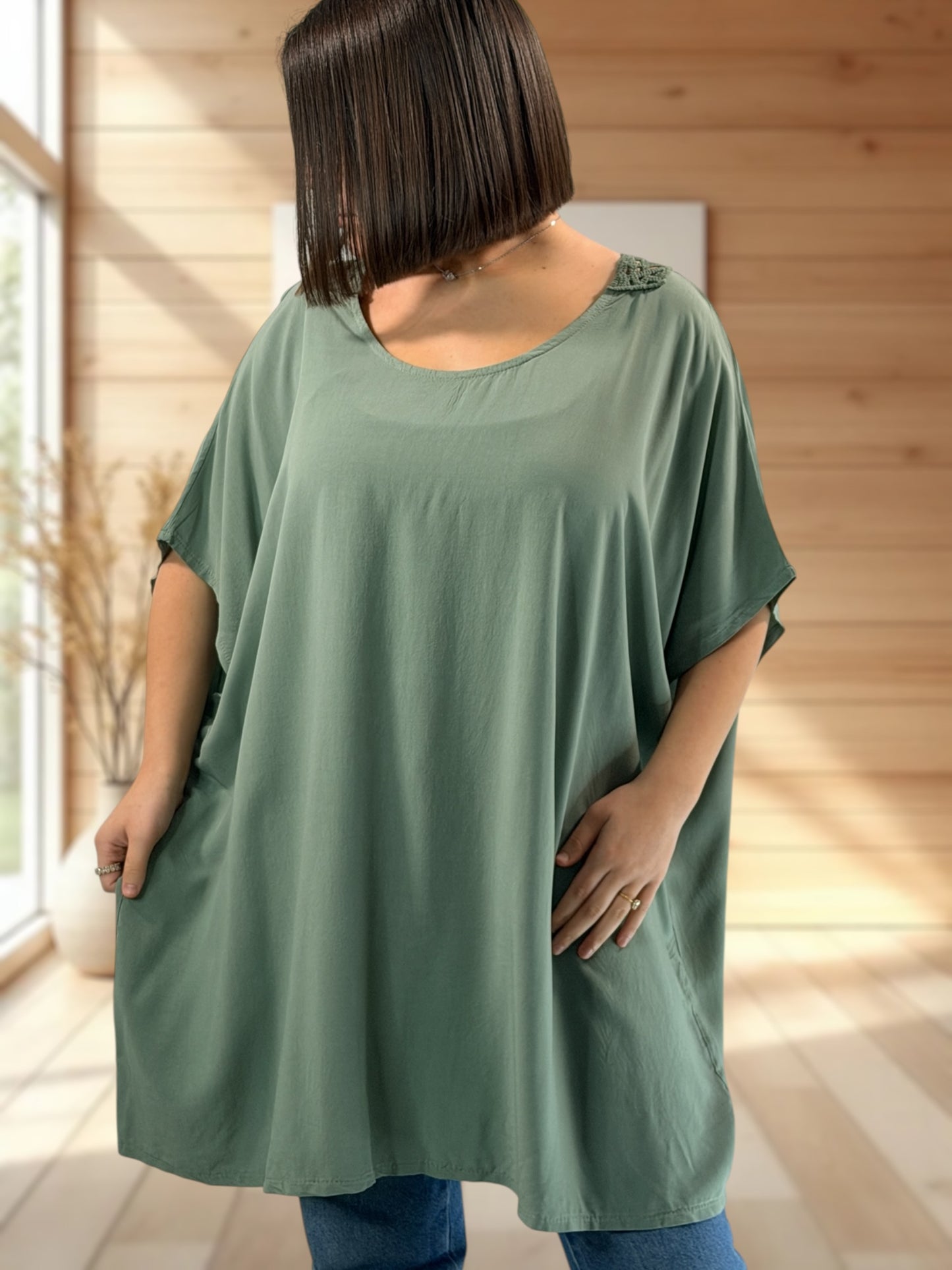 RAQUEL  - TUNIQUE OVERSIZE KAKI JUSQU'A LA TAILLE 56