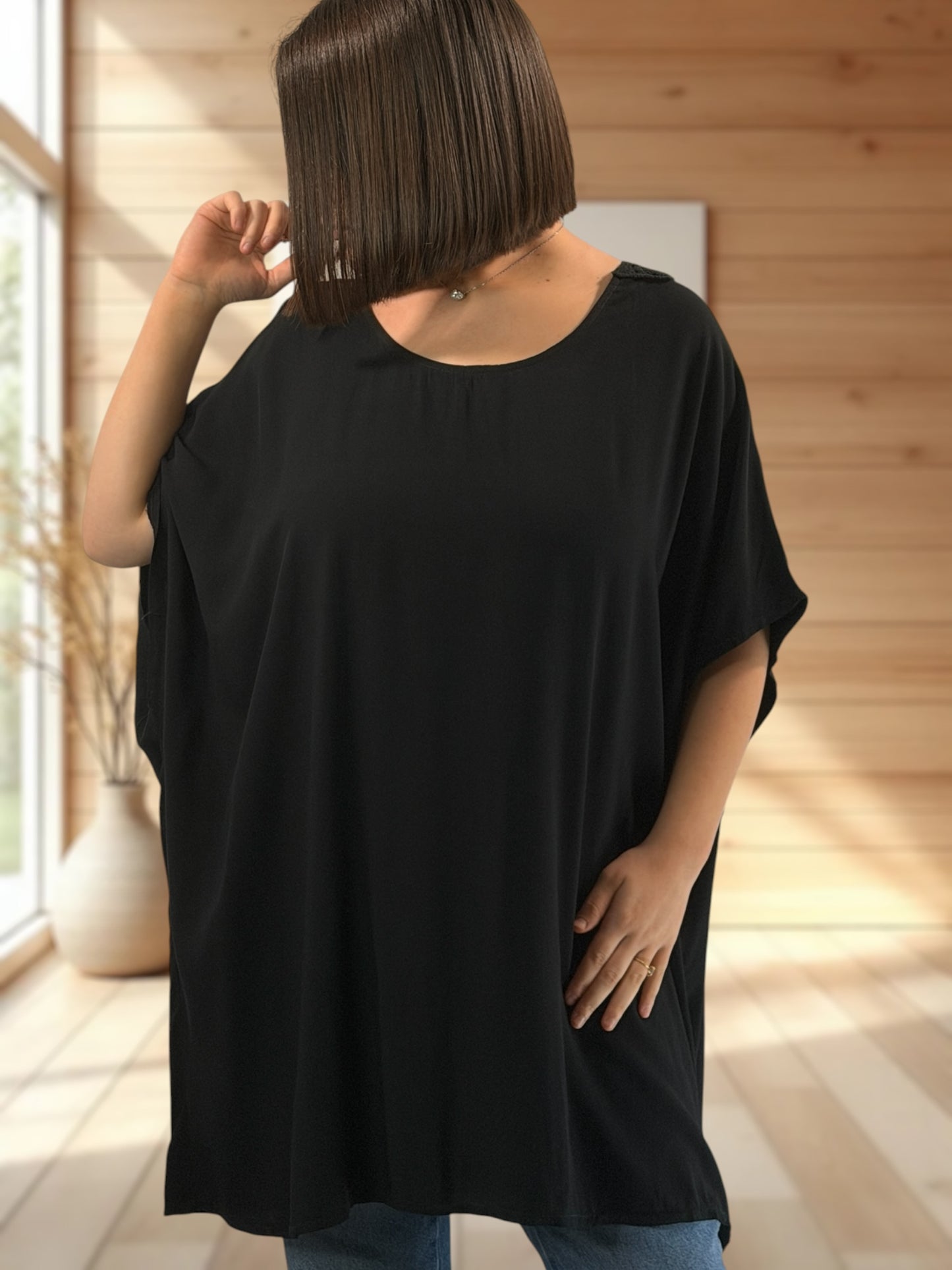 RAQUEL  - TUNIQUE OVERSIZE NOIRE JUSQU'A LA TAILLE 56