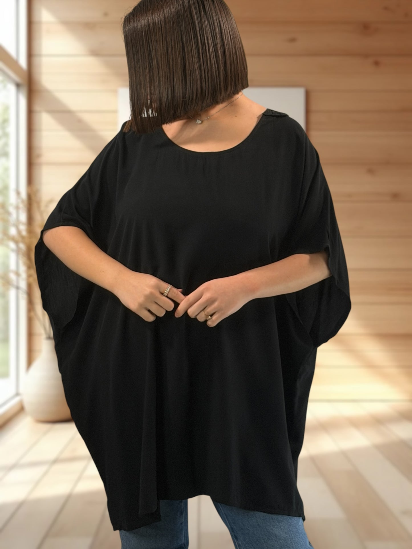 RAQUEL  - TUNIQUE OVERSIZE NOIRE JUSQU'A LA TAILLE 56