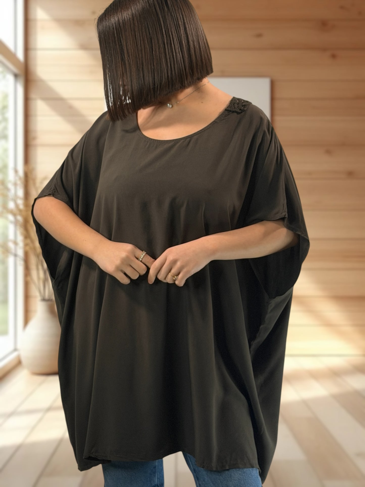 RAQUEL  - TUNIQUE OVERSIZE MARRON JUSQU'A LA TAILLE 56