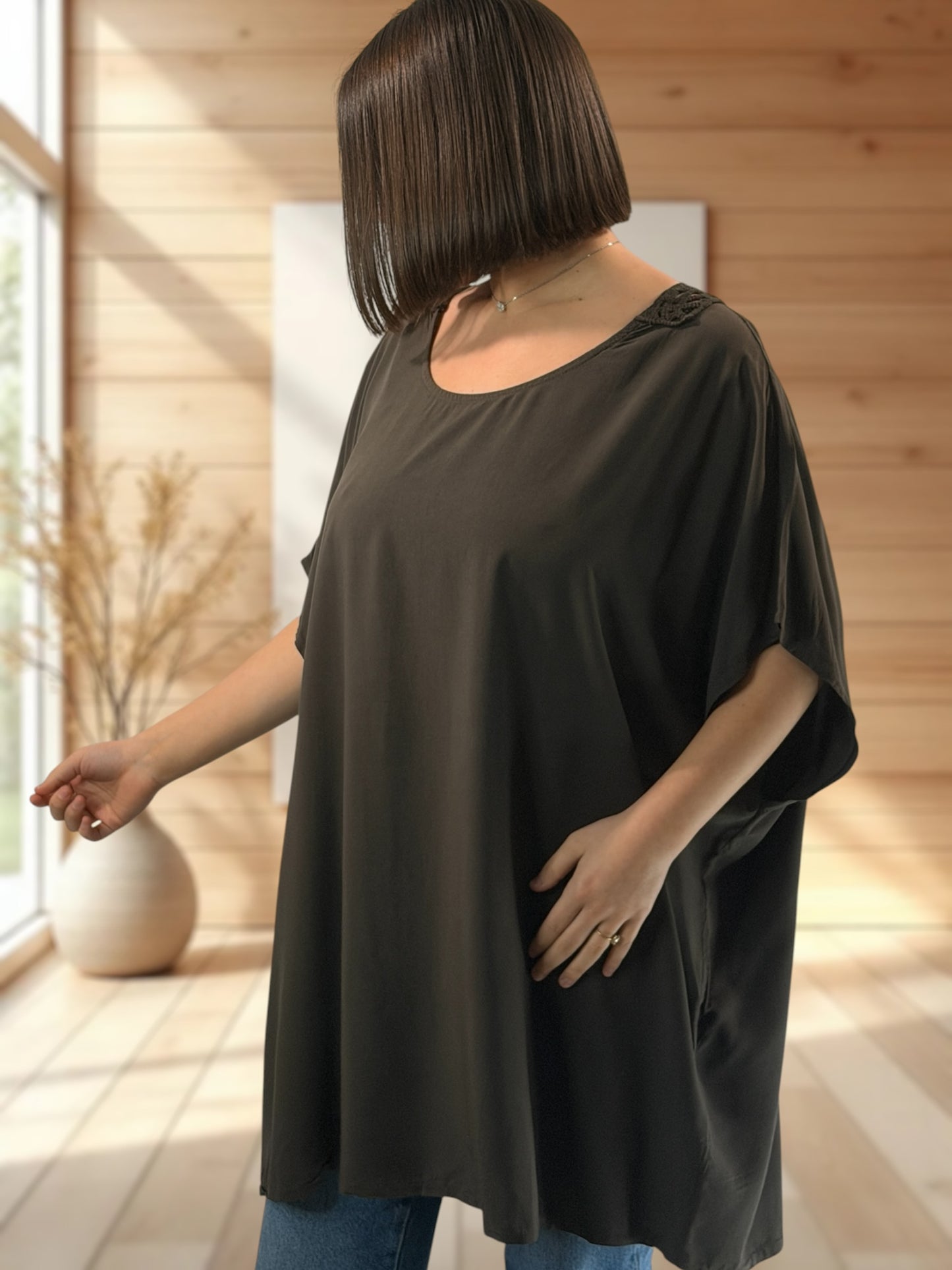 RAQUEL  - TUNIQUE OVERSIZE MARRON JUSQU'A LA TAILLE 56