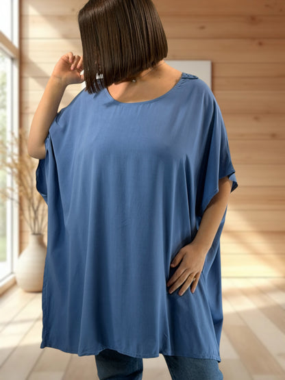 RAQUEL  - TUNIQUE OVERSIZE BLEU JEAN JUSQU'A LA TAILLE 56