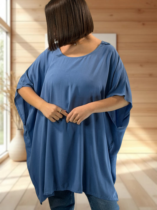 RAQUEL  - TUNIQUE OVERSIZE BLEU JEAN JUSQU'A LA TAILLE 56