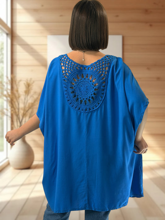RAQUEL  - TUNIQUE OVERSIZE BLEUE JUSQU'A LA TAILLE 56