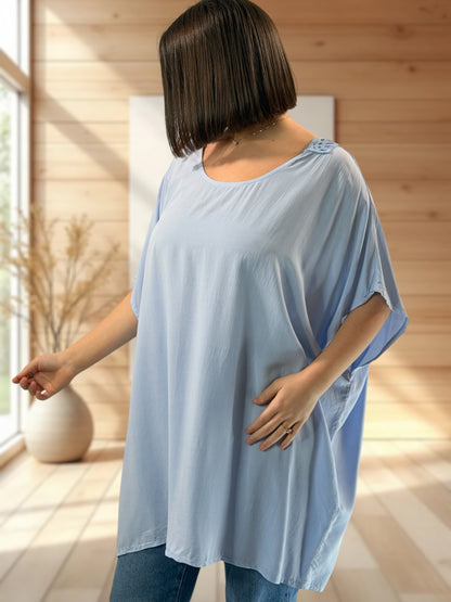 RAQUEL  - TUNIQUE OVERSIZE BLEUE CIEL JUSQU'A LA TAILLE 56