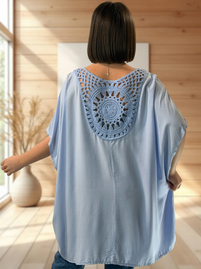 RAQUEL  - TUNIQUE OVERSIZE BLEUE CIEL JUSQU'A LA TAILLE 56