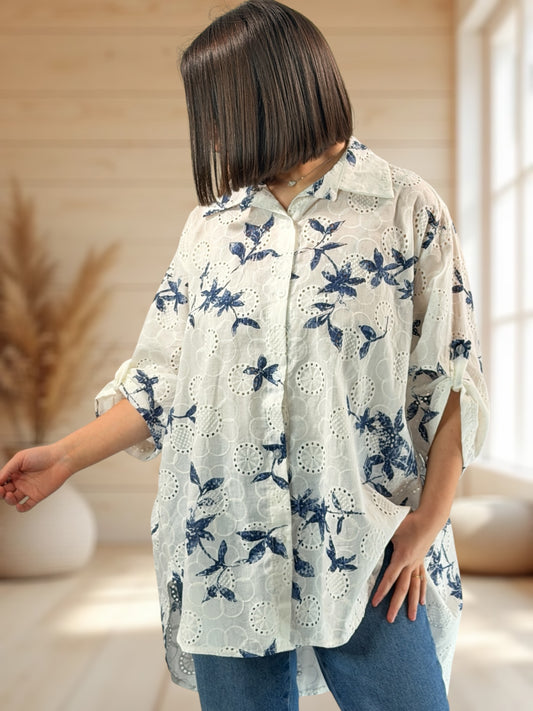 CEREZA - CHEMISE EN BRODERIE ANGLAISE MOTIF MARINE JUSQU'A LA TAILLE 56