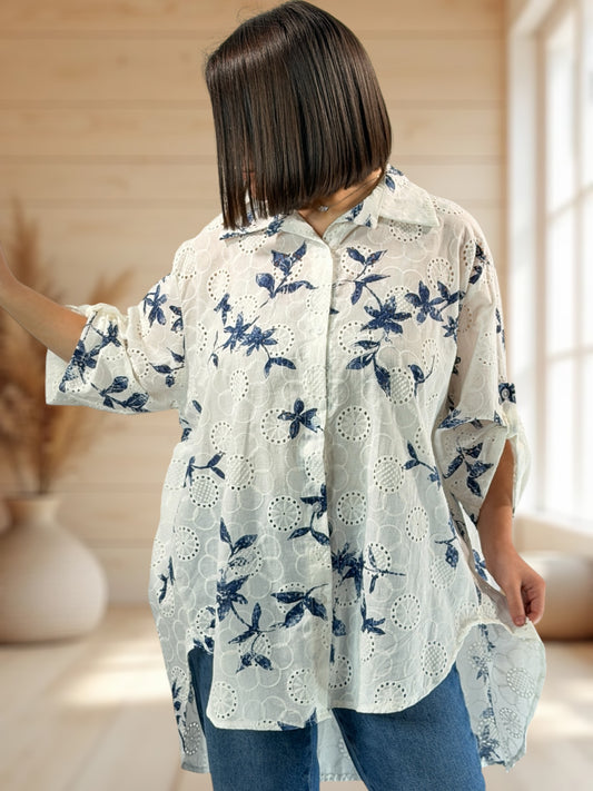 CEREZA - CHEMISE EN BRODERIE ANGLAISE MOTIF MARINE JUSQU'A LA TAILLE 56