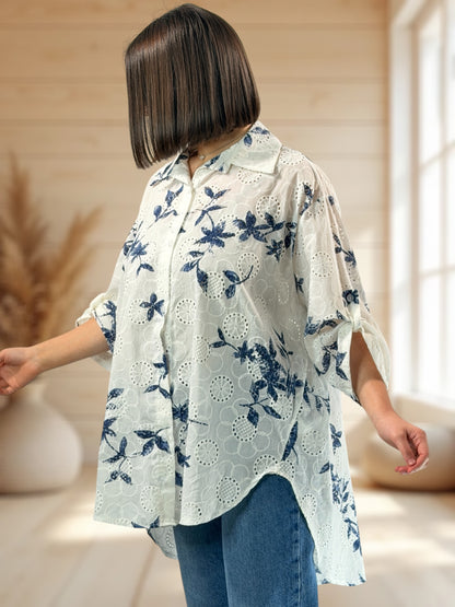 CEREZA - CHEMISE EN BRODERIE ANGLAISE MOTIF MARINE JUSQU'A LA TAILLE 56