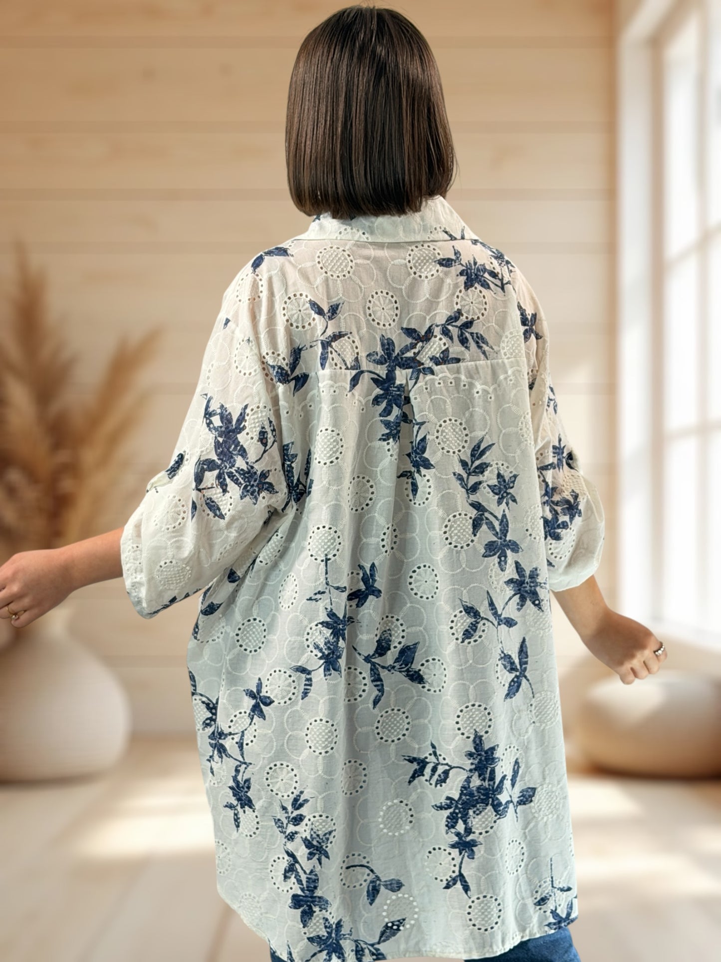 CEREZA - CHEMISE EN BRODERIE ANGLAISE MOTIF MARINE JUSQU'A LA TAILLE 56