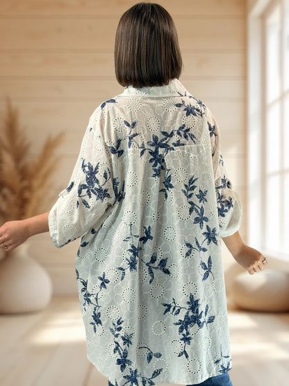 CEREZA - CHEMISE EN BRODERIE ANGLAISE MOTIF MARINE JUSQU'A LA TAILLE 56