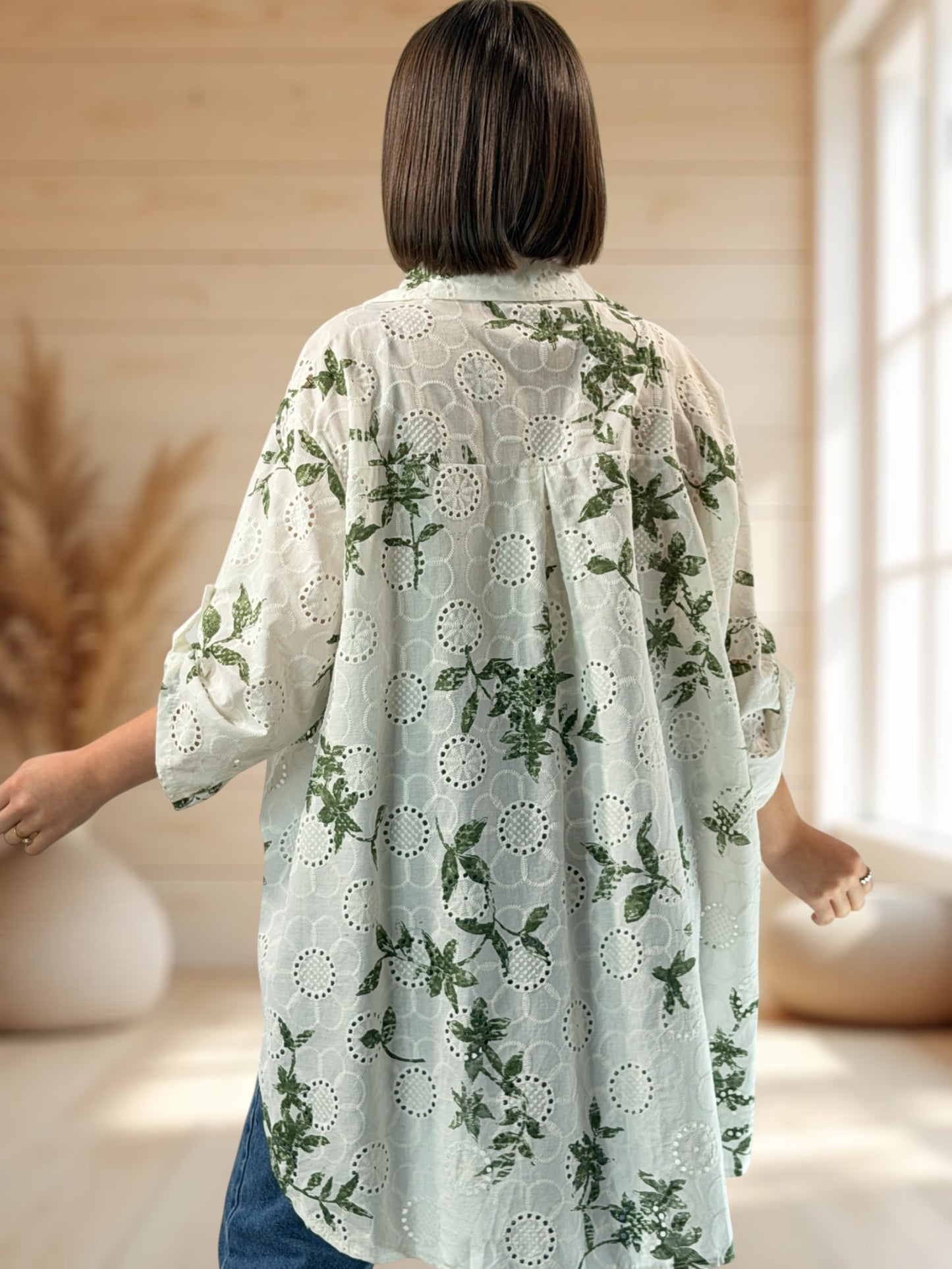 CEREZA - CHEMISE EN BRODERIE ANGLAISE MOTIF KAKI JUSQU'A LA TAILLE 56