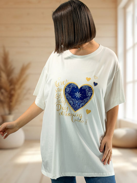 ERIKO - T-SHIRT OVERSIZE BLANC MOTIF COEUR TAILLE 46/48 A 56