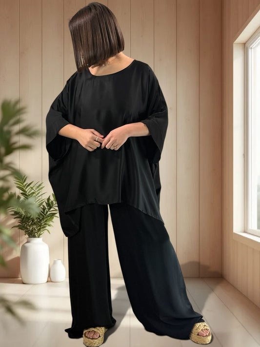 VENISE  - ENSEMBLE TUNIQUE ET PANTALON NOIR JUSQU'A LA TAILLE 52