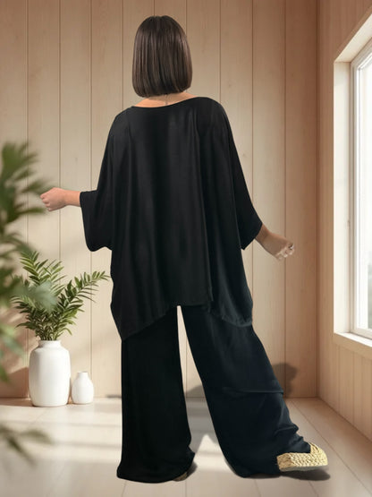 VENISE  - ENSEMBLE TUNIQUE ET PANTALON NOIR JUSQU'A LA TAILLE 52
