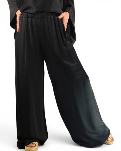 VENISE  - ENSEMBLE TUNIQUE ET PANTALON NOIR JUSQU'A LA TAILLE 52