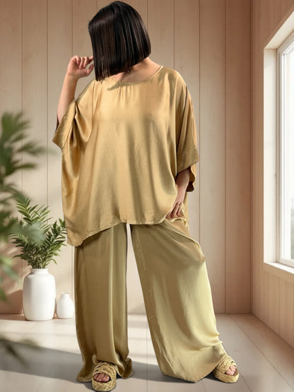 VENISE  - ENSEMBLE TUNIQUE ET PANTALON CAMEL JUSQU'A LA TAILLE 52
