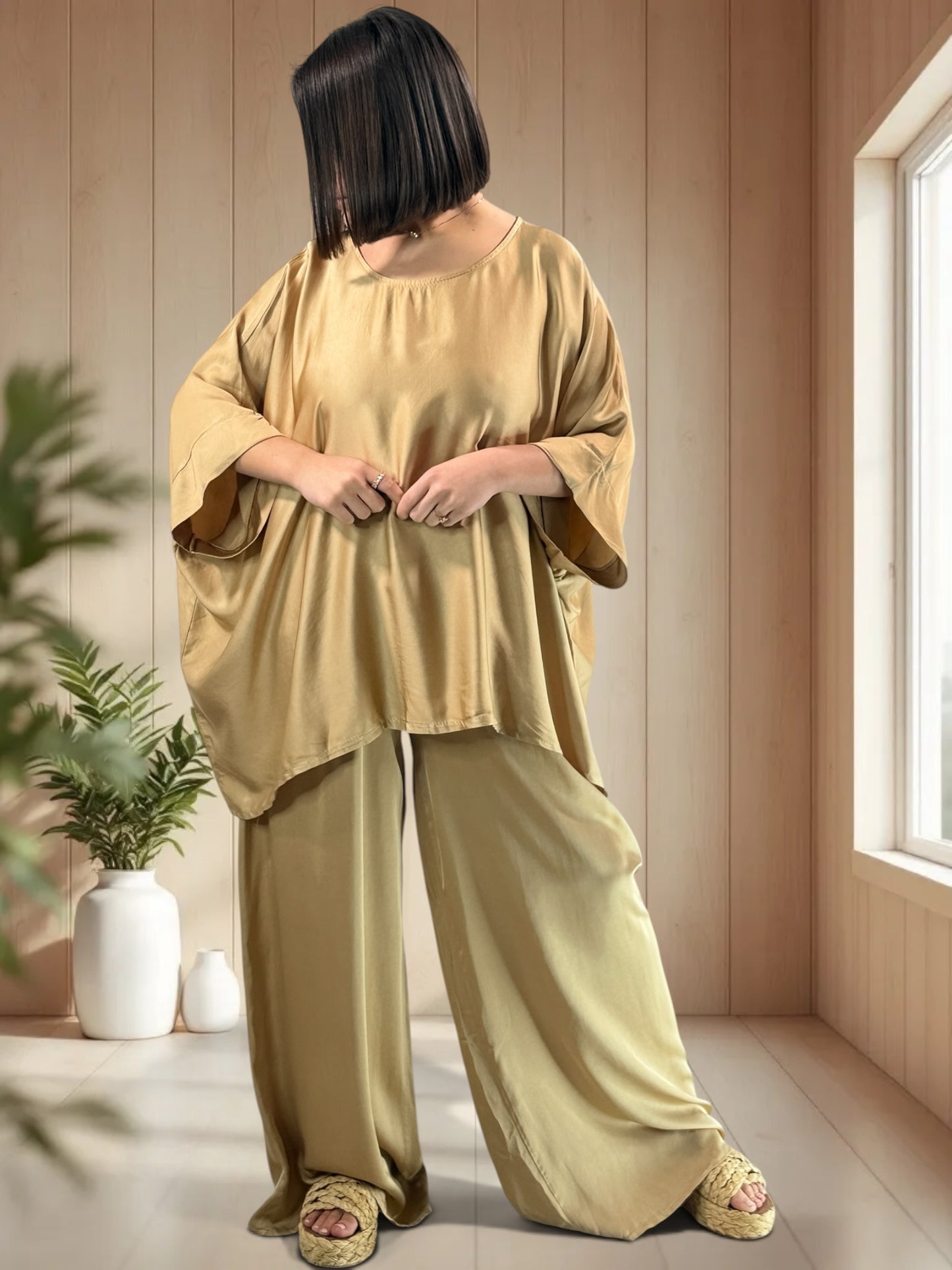 VENISE  - ENSEMBLE TUNIQUE ET PANTALON CAMEL JUSQU'A LA TAILLE 52